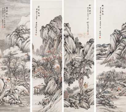 姚钟藩 1921年作 四季山水图（四张） 镜心
